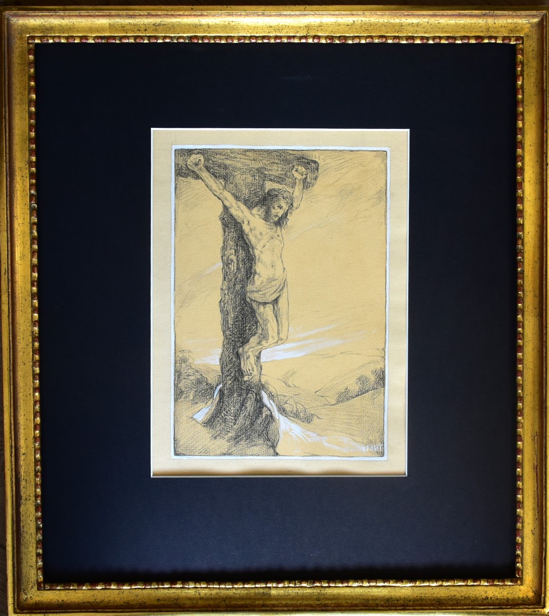 Ernest FAUT (1879-1961) – Christ symboliste – dessin rehaussé gouache – XXe - Artiste belge-photo-2