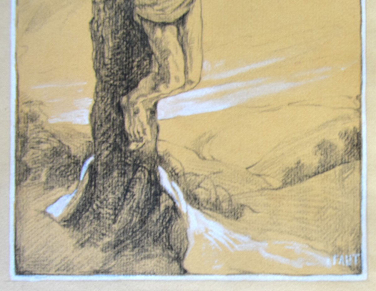 Ernest FAUT (1879-1961) – Christ symboliste – dessin rehaussé gouache – XXe - Artiste belge-photo-3