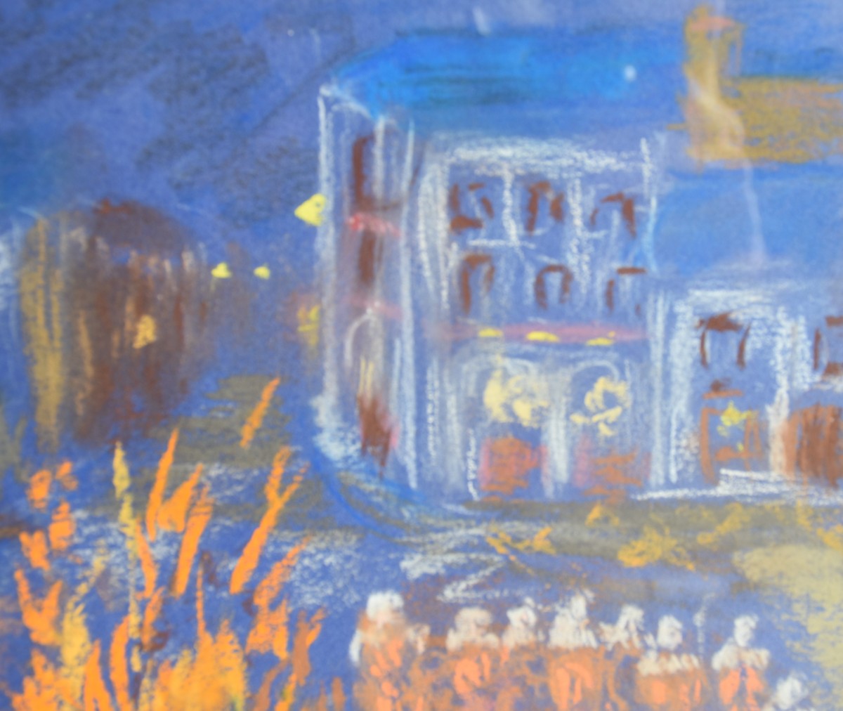 Michel Gaudy (1925) – Artiste belge - Pastel original signé – Scène nocturne au feu-photo-4