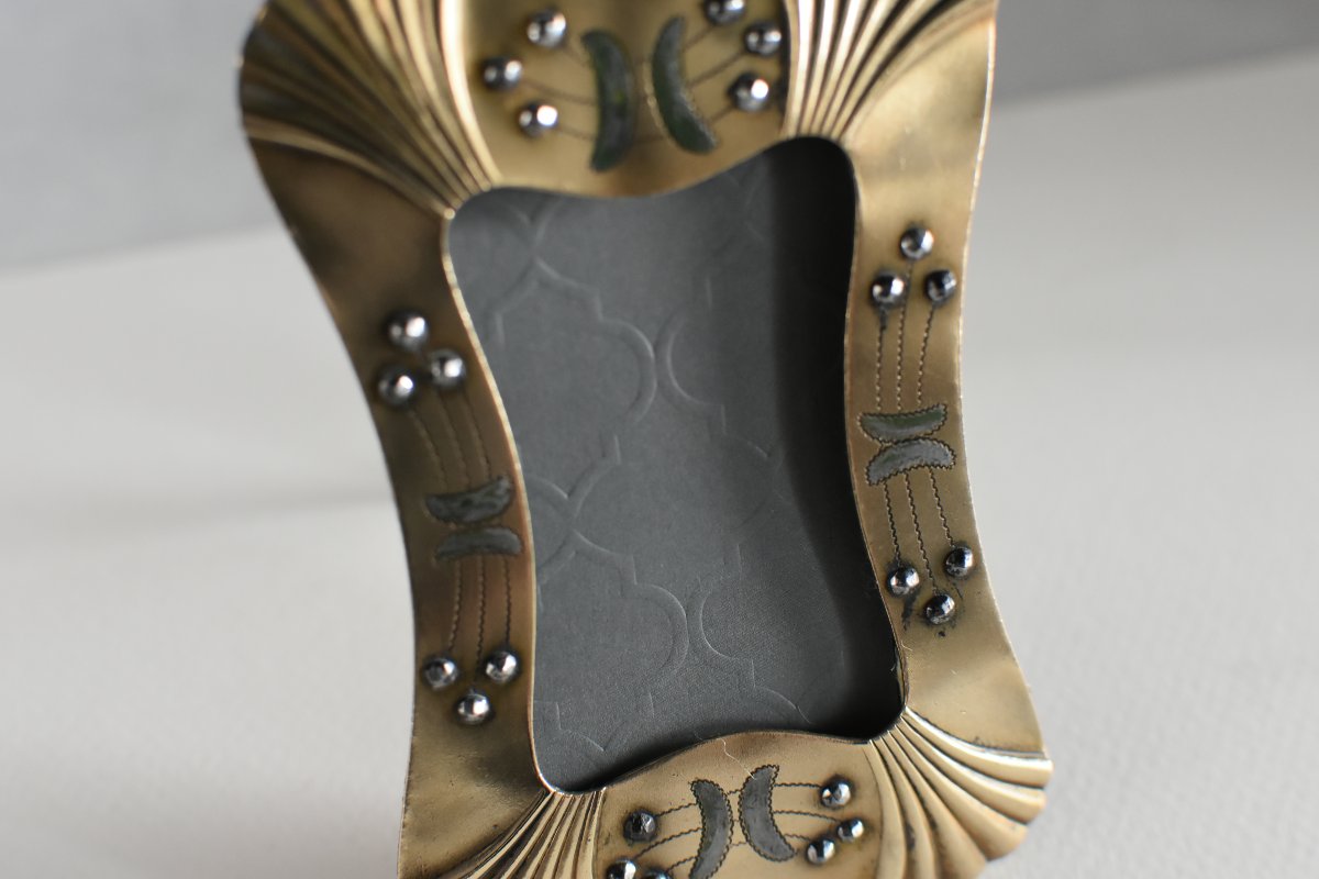 Small Art Nouveau Gilded Brass Table Picture Frame, Circa 1900-photo-3