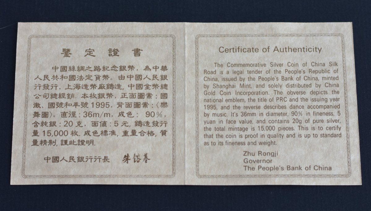 Set Of 4 Commemorative Silver Coins: Silk Road, China 1995, With Certificates-photo-7