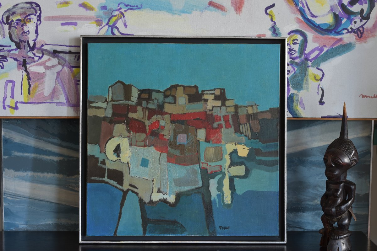 Michel Fouat (1939) – Abstract Composition, Oil On Canvas – November 1975 – Belgian Painter-photo-3