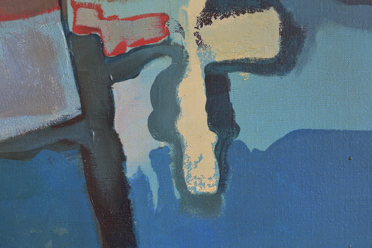 Michel Fouat (1939) – Abstract Composition, Oil On Canvas – November 1975 – Belgian Painter-photo-4