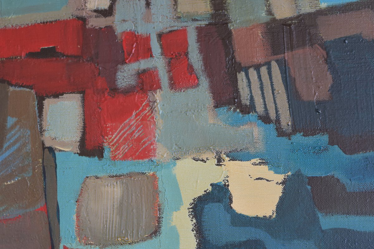 Michel Fouat (1939) – Abstract Composition, Oil On Canvas – November 1975 – Belgian Painter-photo-5