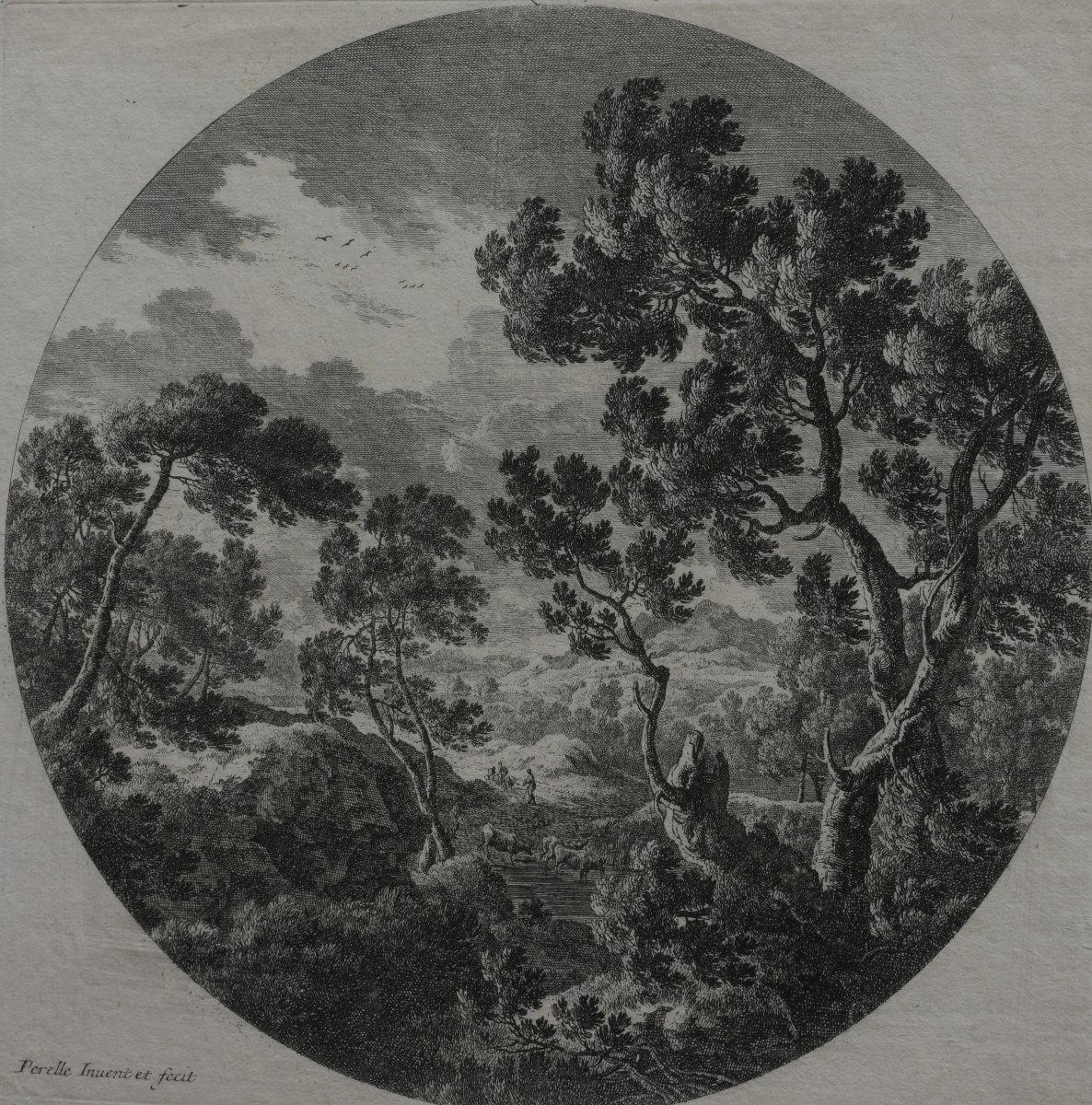 Gabriel Perelle (vernon 1603 – Paris 1677) -  Large Circular Landscape With Shepherds-photo-3