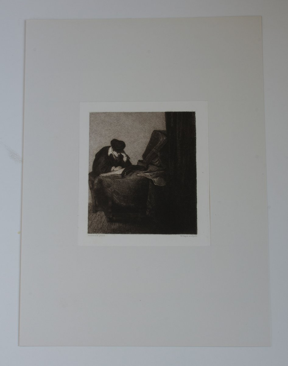 Wilhelm Unger (1837-1932) d'après Rembrandt – Le lecteur (Titus lisant) – Eau-forte-photo-2