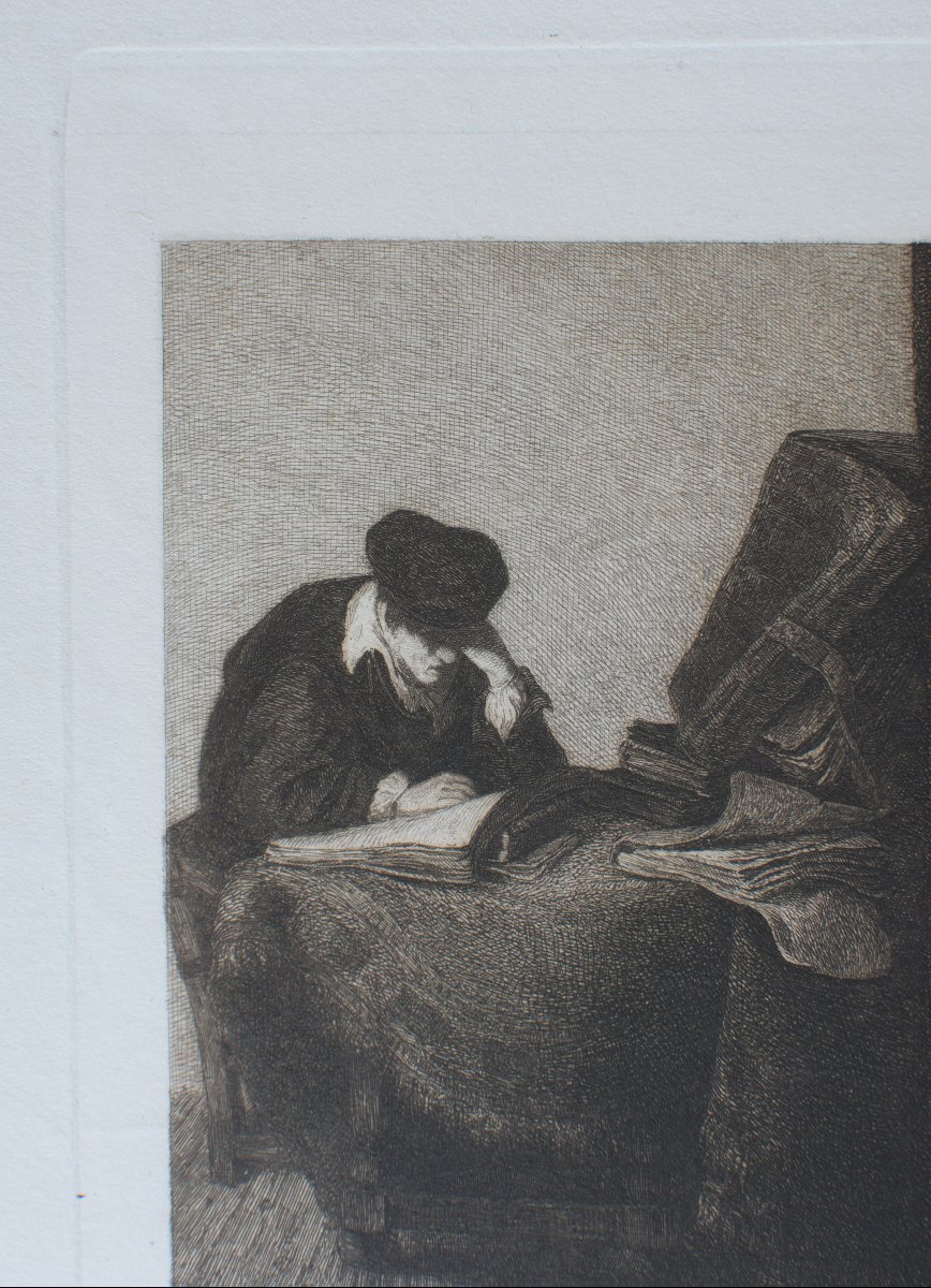 Wilhelm Unger (1837-1932) d'après Rembrandt – Le lecteur (Titus lisant) – Eau-forte-photo-2