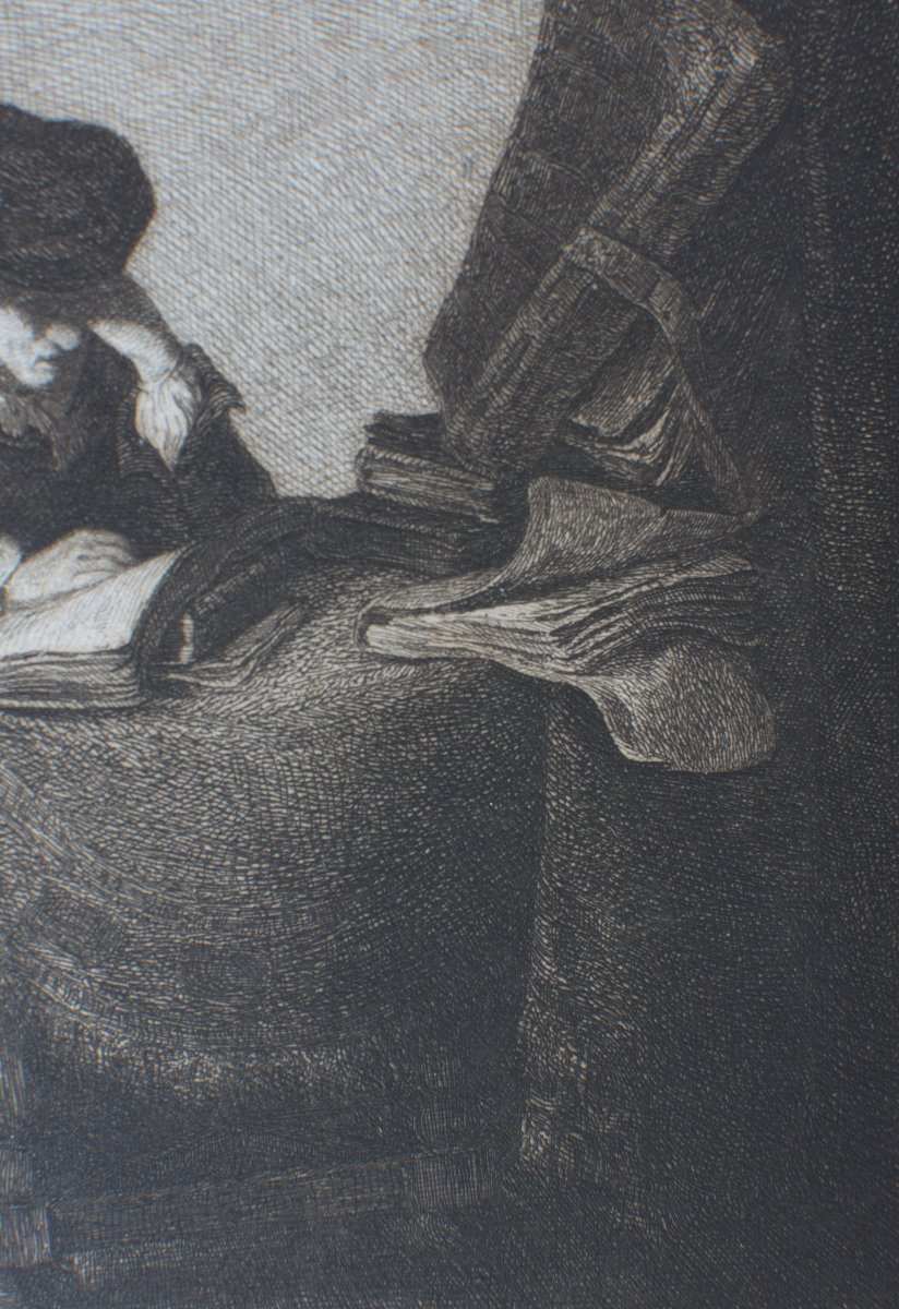 Wilhelm Unger (1837-1932) d'après Rembrandt – Le lecteur (Titus lisant) – Eau-forte-photo-3
