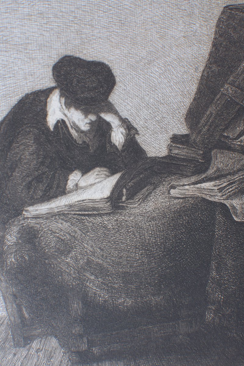 Wilhelm Unger (1837-1932) d'après Rembrandt – Le lecteur (Titus lisant) – Eau-forte-photo-4