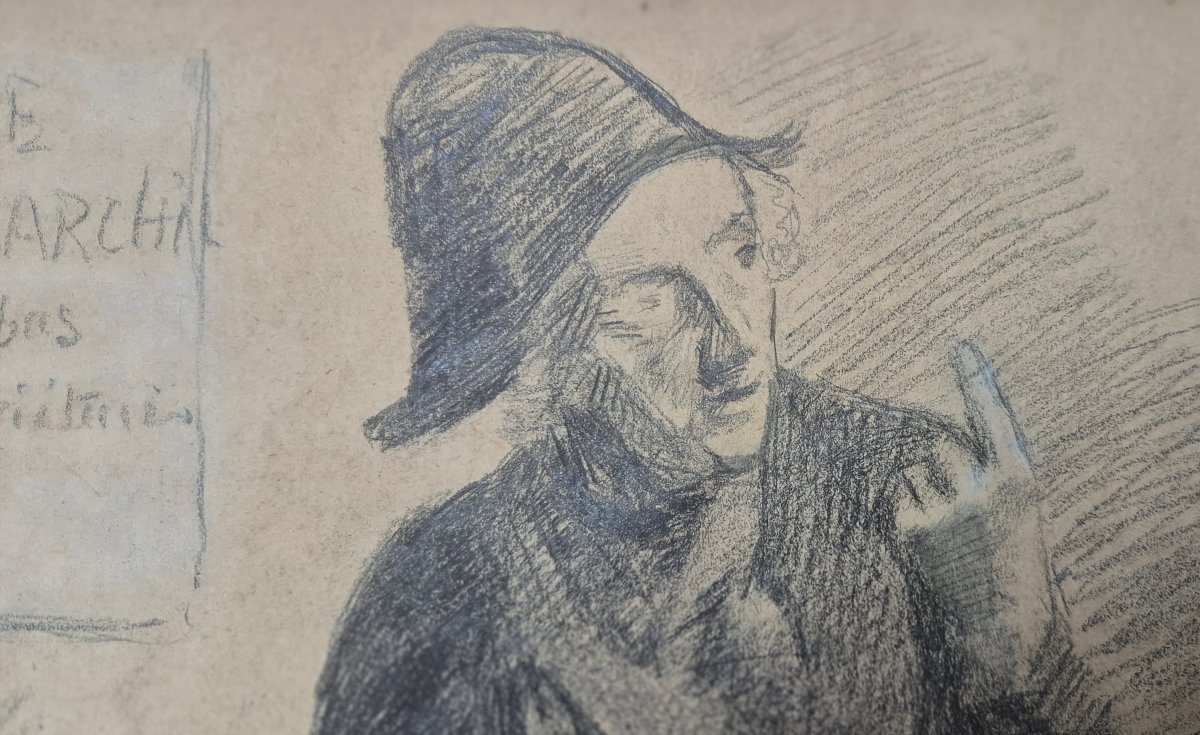Anarchist Drawing Dated 1893 – “long Live Anarchy, Down Property Owners!” 19th Century Charcoal-photo-2