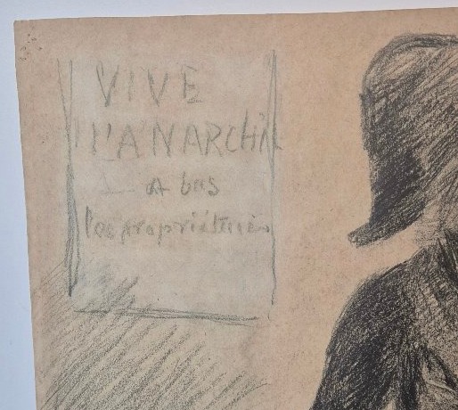 Anarchist Drawing Dated 1893 – “long Live Anarchy, Down Property Owners!” 19th Century Charcoal-photo-4