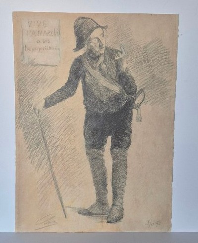 Anarchist Drawing Dated 1893 – “long Live Anarchy, Down Property Owners!” 19th Century Charcoal-photo-2