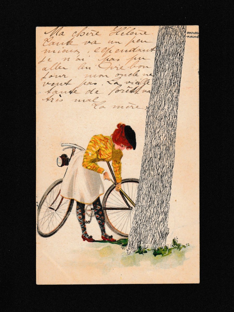 Raphaël Kirchner – 4 cartes postales Art nouveau « All Heil », cyclistes, 1900-photo-3