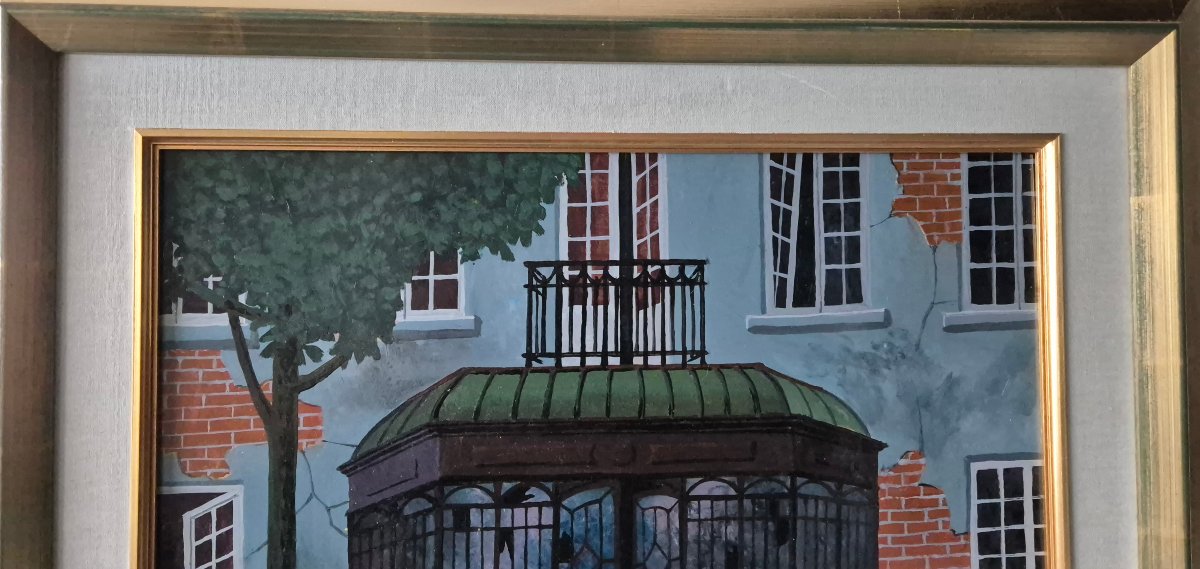 Gaston Bogaert (1918–2008) – Fantastic Composition With Two Figures – Oil On Panel-photo-1