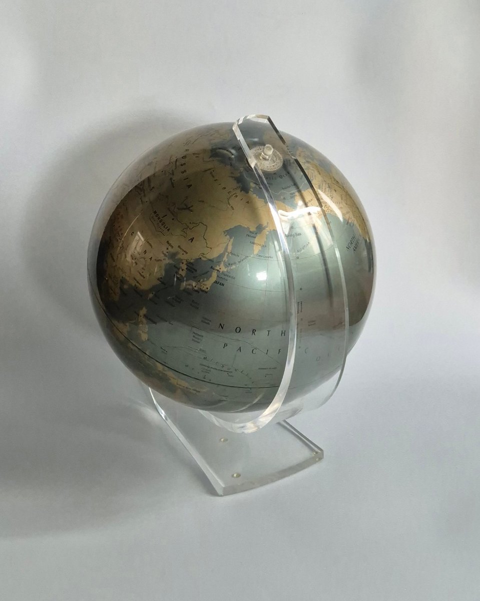 Globe terrestre Replogle “Diamond Marquise” sur socle en Lucite-photo-4