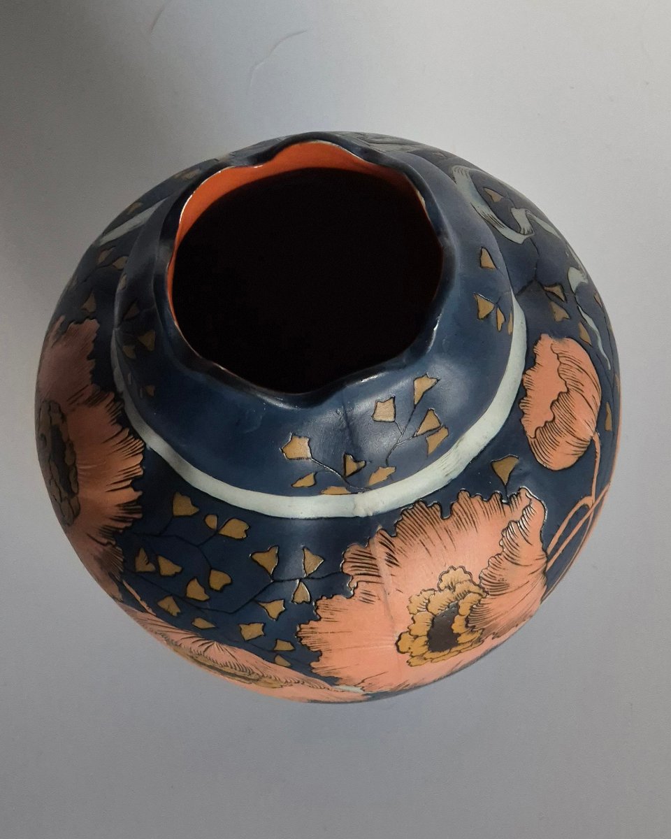 Art Nouveau Stoneware Vase From The Villeroy & Boch Factory In Mettlach, Model No. 2434.-photo-2