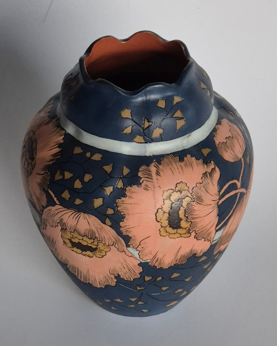 Art Nouveau Stoneware Vase From The Villeroy & Boch Factory In Mettlach, Model No. 2434.-photo-2