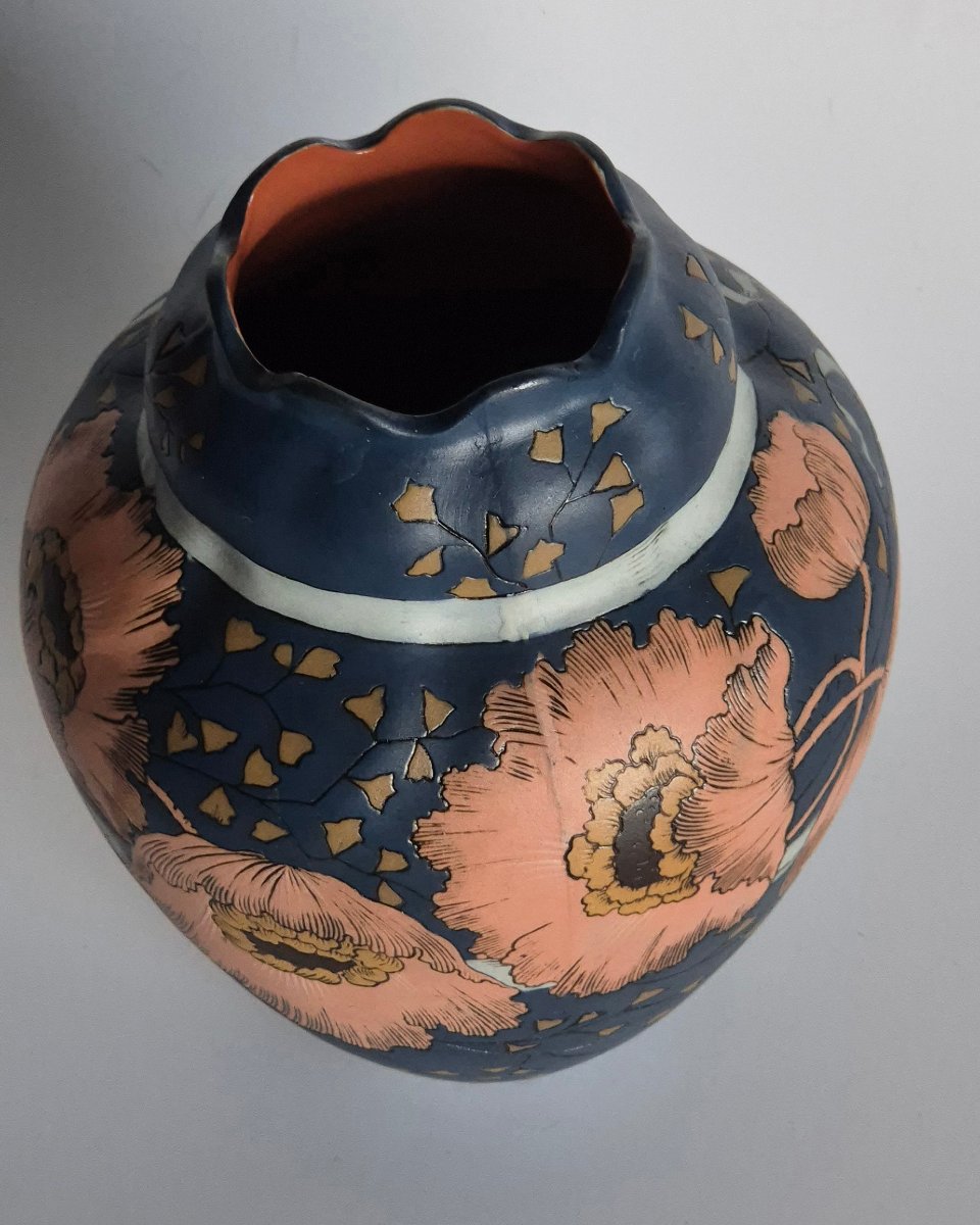 Art Nouveau Stoneware Vase From The Villeroy & Boch Factory In Mettlach, Model No. 2434.-photo-3