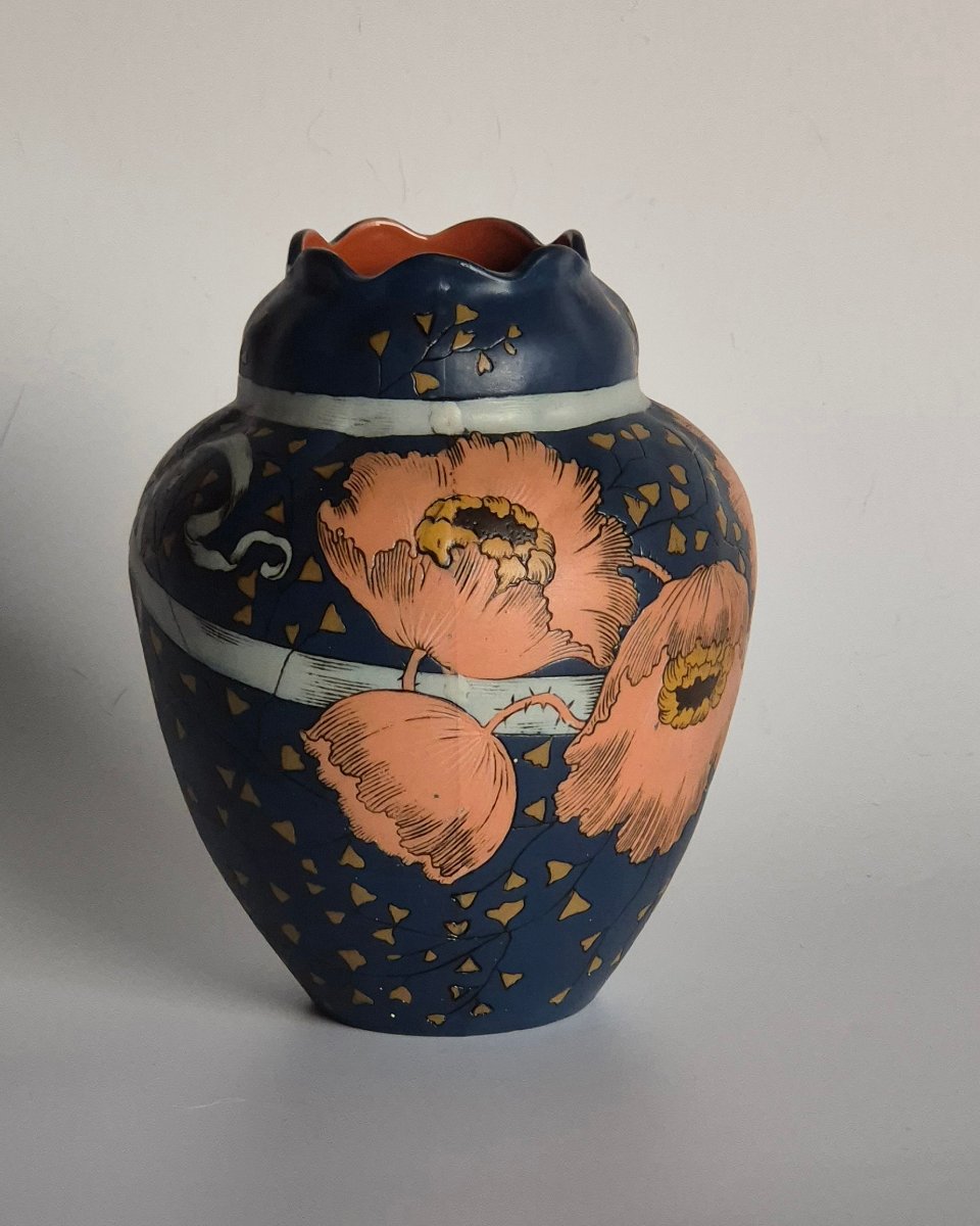 Art Nouveau Stoneware Vase From The Villeroy & Boch Factory In Mettlach, Model No. 2434.
