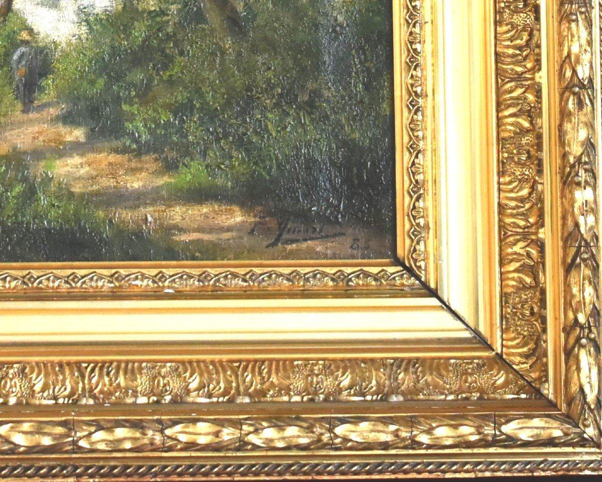 Sous-bois Avec Promeneur. Huile Sur Toile Daté 1883-photo-3