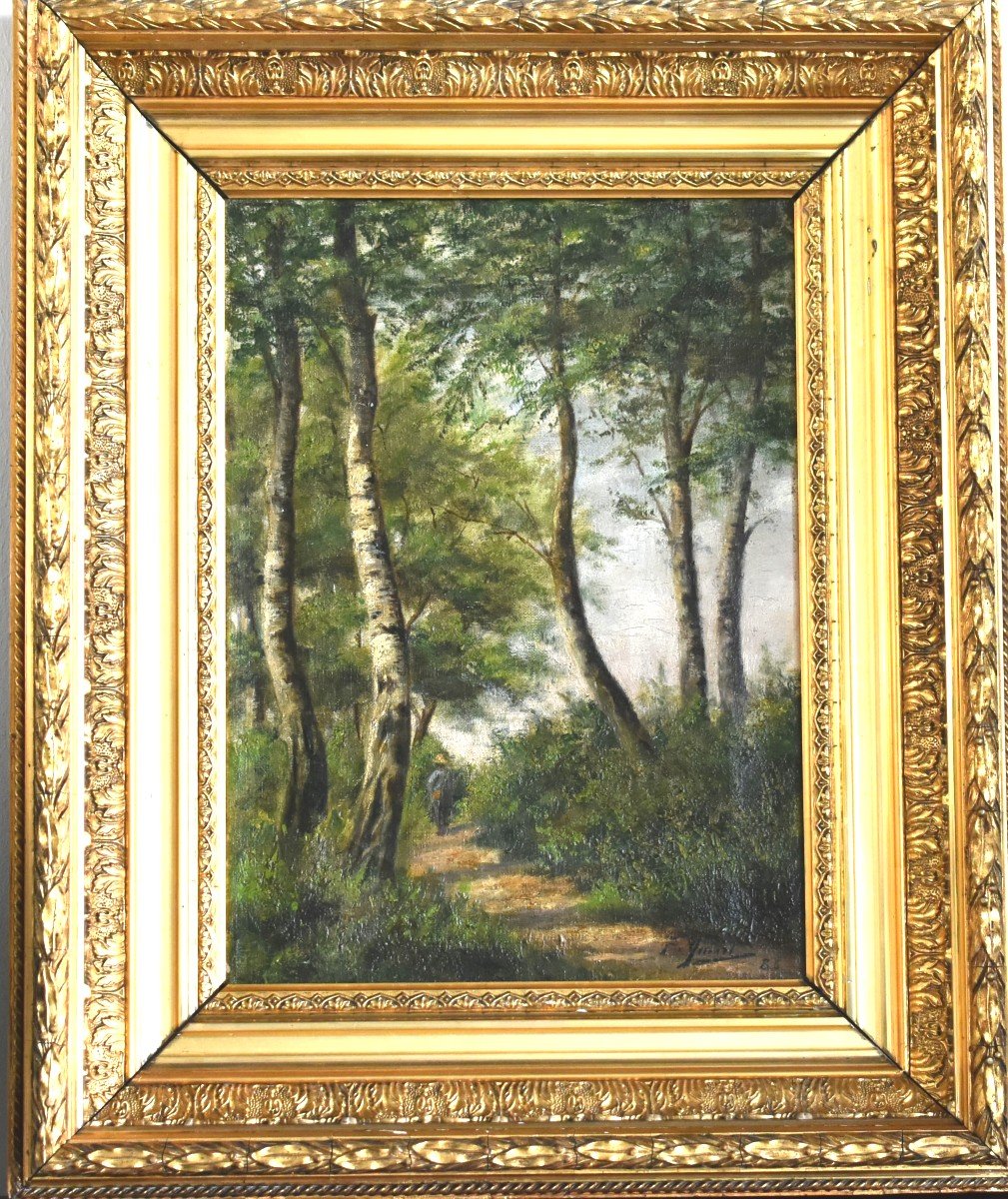 Sous-bois Avec Promeneur. Huile Sur Toile Daté 1883