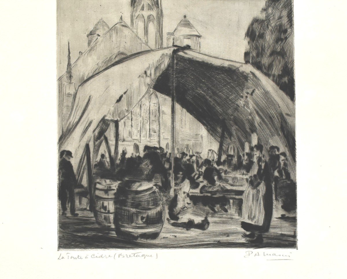 Masui Paul-auguste (1888-1981) - Scènes Bretonnes : la tente à cidre-photo-4