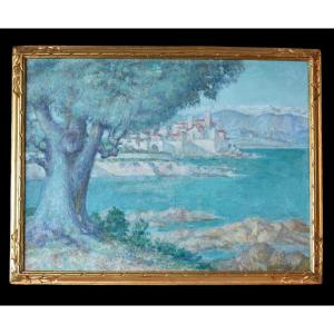 Édouard Van Esbroeck (1869–1949) – Peintre belge - Huile sur toile datée 1927 – Vue marine
