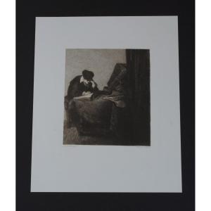 Wilhelm Unger (1837–1932), After Rembrandt – The Reader (titus Reading) – Etching