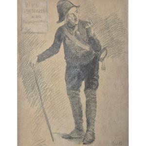 Dessin anarchiste daté 1893 – « Vive l’Anarchie, à bas les propriétaires » – Fusain XIXe siècle