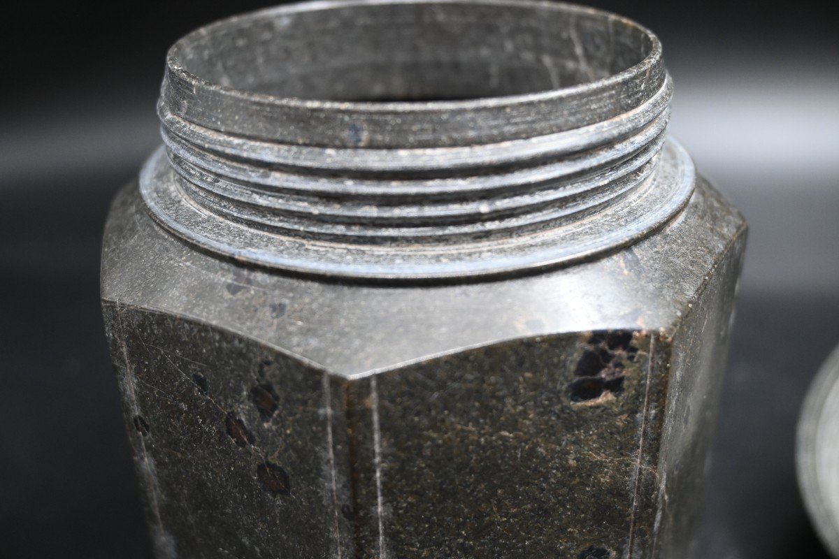 17th Century Baroque Cornish Serpentine Stone Jar With Lid.-photo-3