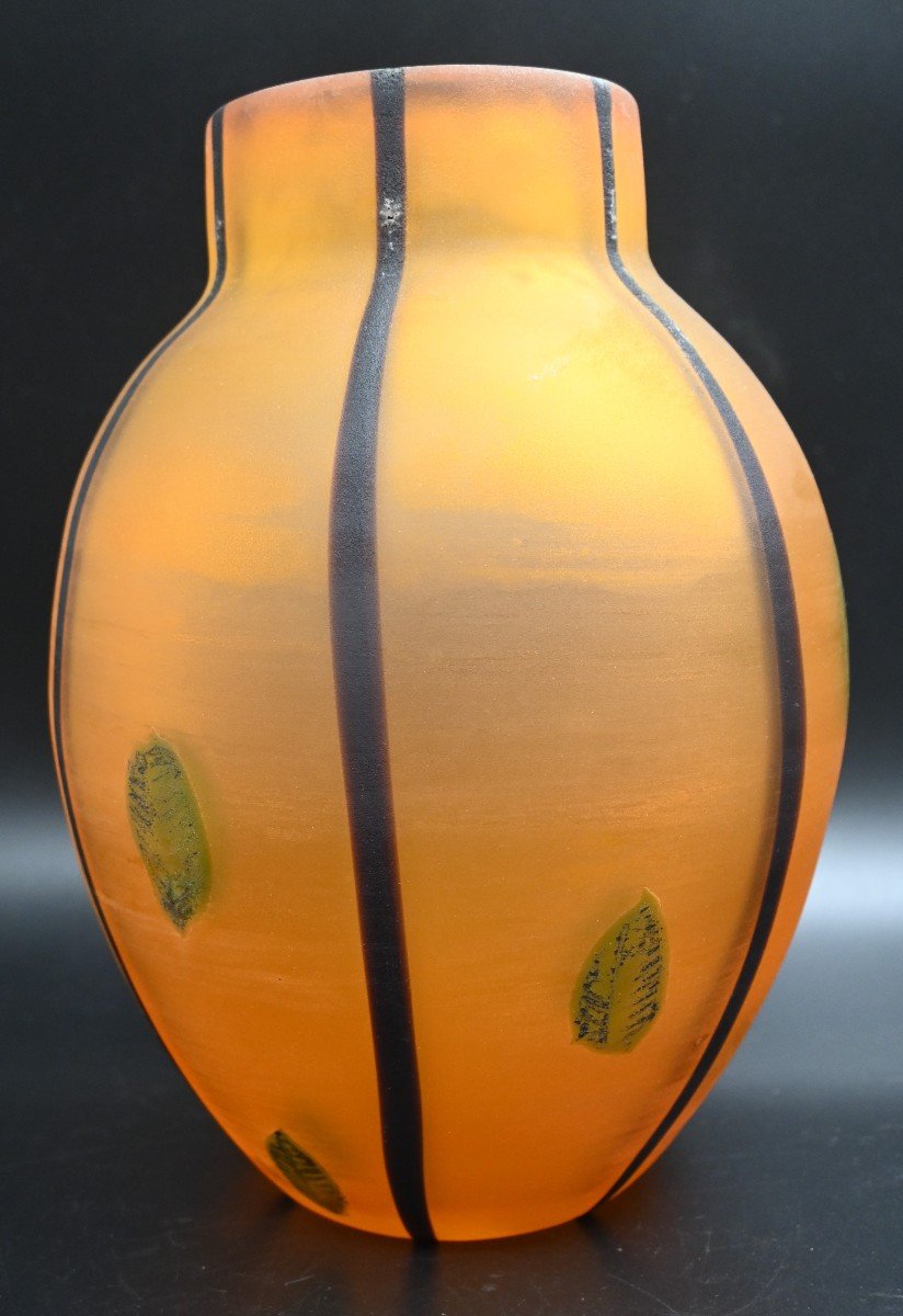 Large Italian Murano Art Glass Vase, Scavo Glass, Gino Cenedese Vetri-photo-4