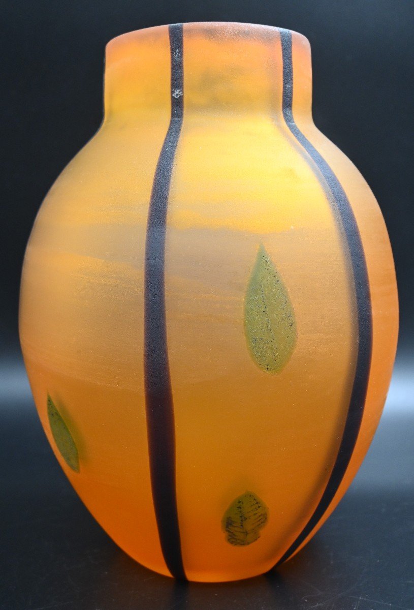 Large Italian Murano Art Glass Vase, Scavo Glass, Gino Cenedese Vetri