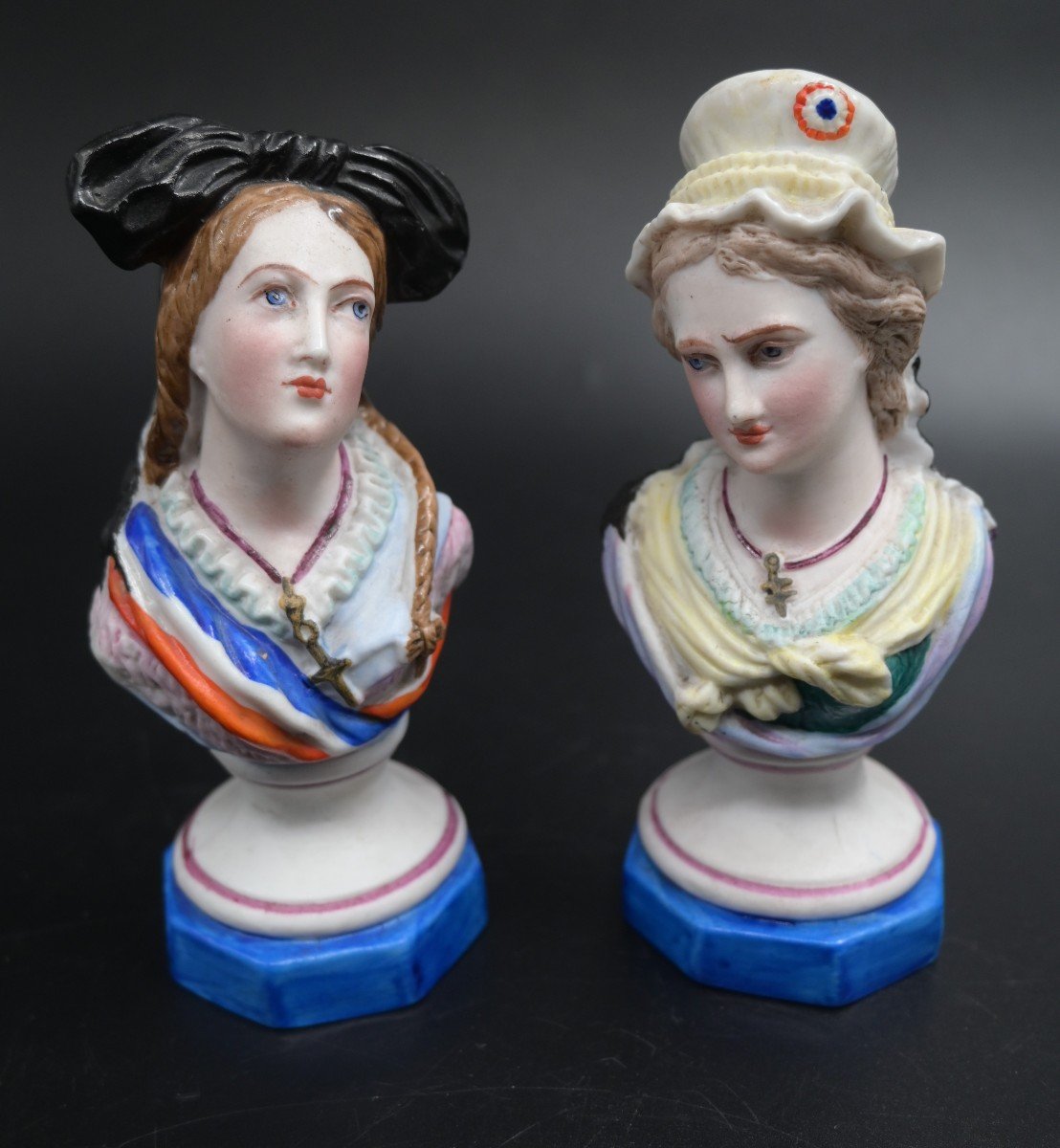 "the Amazons Of The Revolution" 2 Porcelain Busts, French History