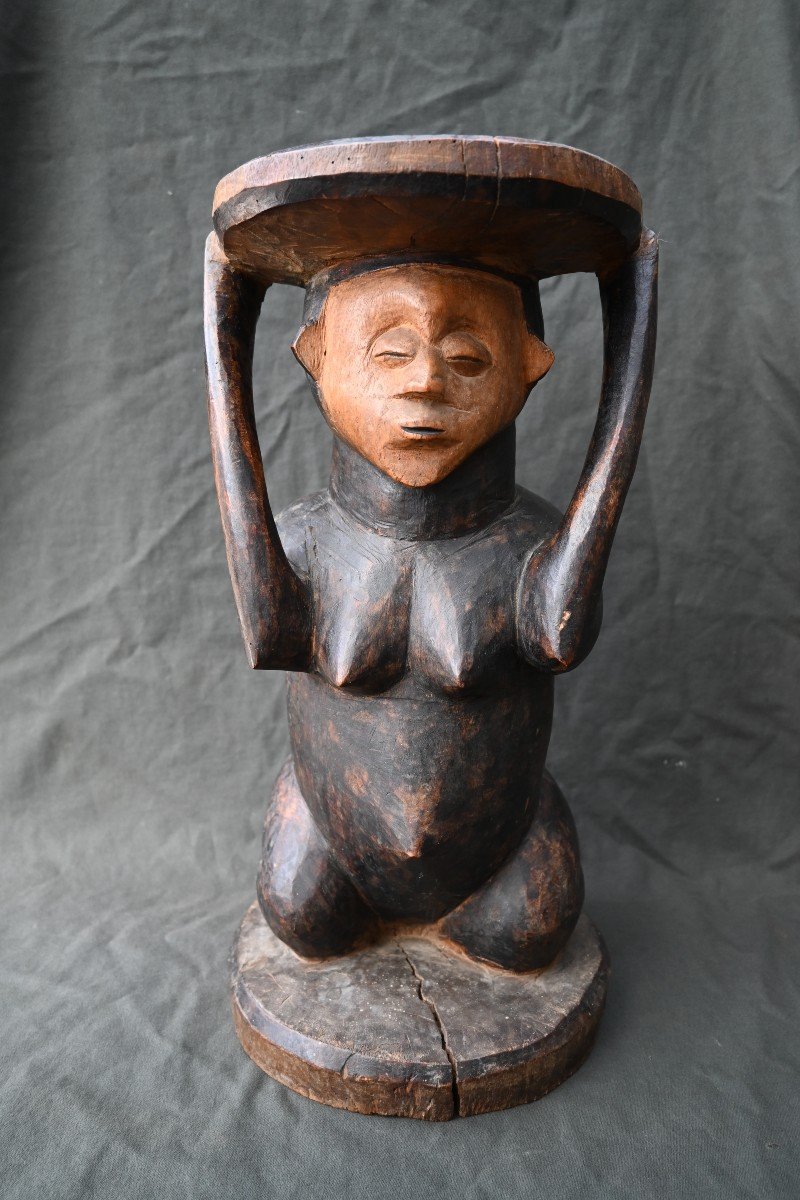 Caryatid Seat, Zombo Stool / Yaka Rd Congo Early 20th Century-photo-2