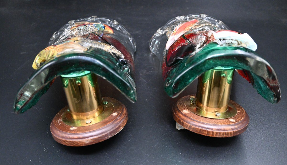 Pair Of Murano Glass Aquarium Fish Sconces By Alfredo Barbini-photo-1