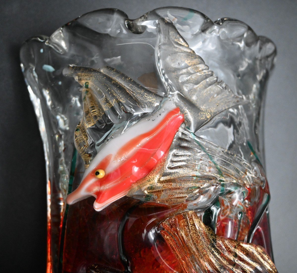Pair Of Murano Glass Aquarium Fish Sconces By Alfredo Barbini-photo-3