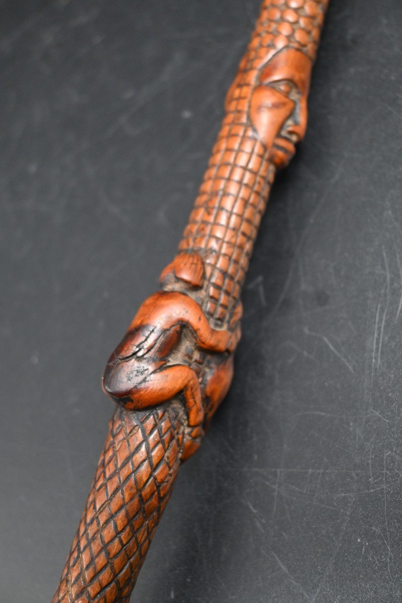 Carved Boxwood Cane With Multiple Faces-photo-4