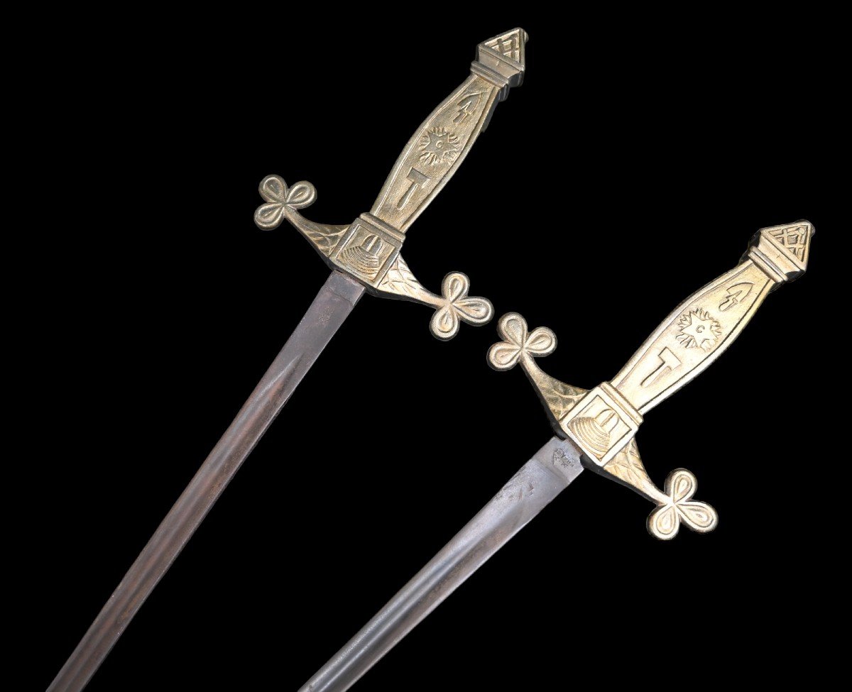 Freemasonry Pair Of Ritual Swords From France 19th Century-photo-3