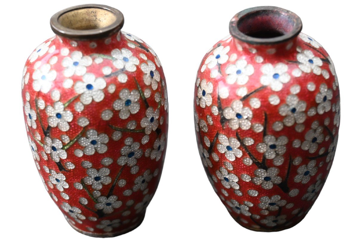 Japan Pair Of Vases With Cloisonné Enamels, Meiji (late 19th Century)-photo-1