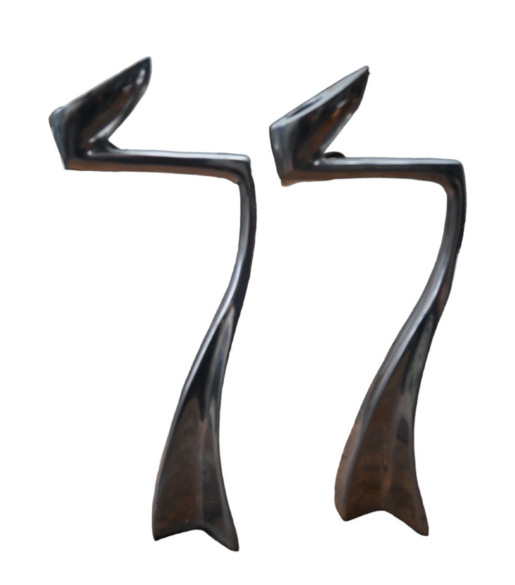 Pair Of Matthew Hilton Arclumis Aluminum Candlesticks, 1980-photo-2