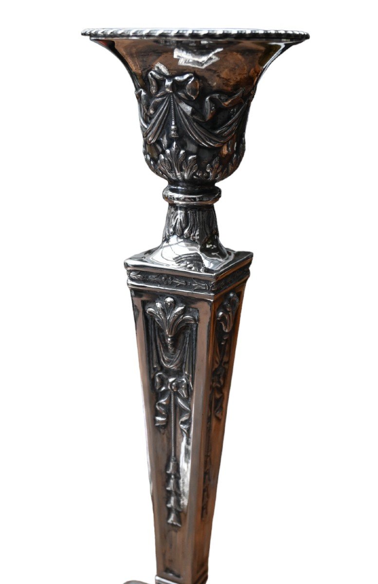 Pair Of Large Candlesticks (31.5 Cm) In Sterling Silver From Topazio, Portugal-photo-1