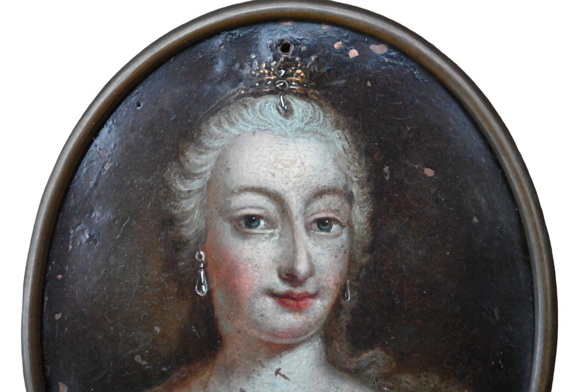 Tableau, Portrait Du XVIIIe Siècle De l'Impératrice Marie-thérèse d'Autriche Peint Sur Cuivre-photo-2