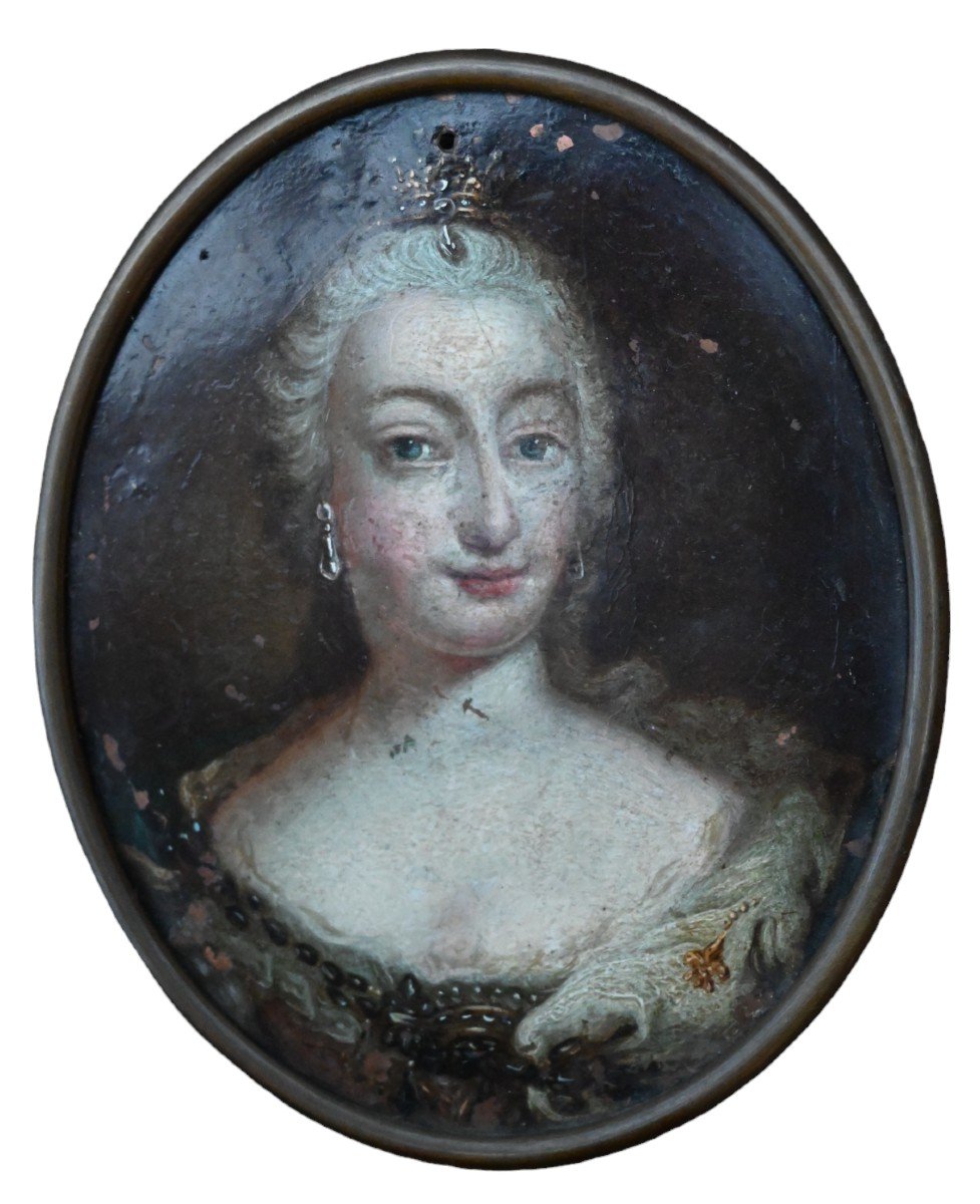 Tableau, Portrait Du XVIIIe Siècle De l'Impératrice Marie-thérèse d'Autriche Peint Sur Cuivre