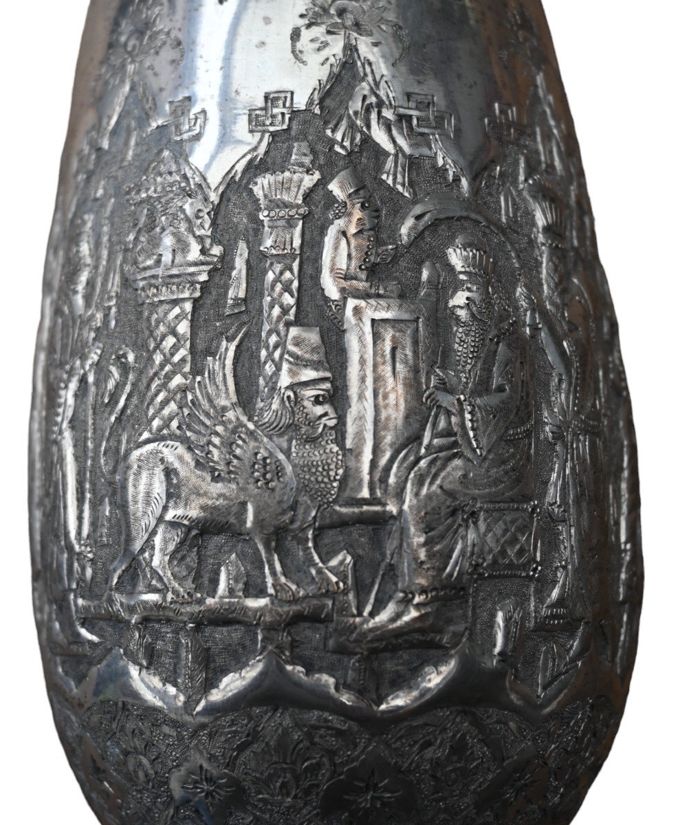 Museum Quality Antique Islamic Qajar Indo-persian Silver Vase-photo-2