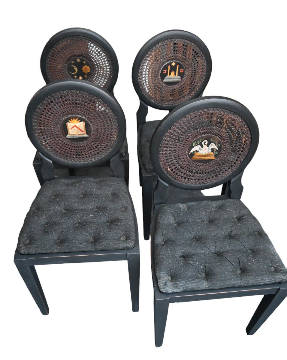 Series Of 4 Freemason Chairs From The Liège Region (belgium), Late 19th Century-photo-5