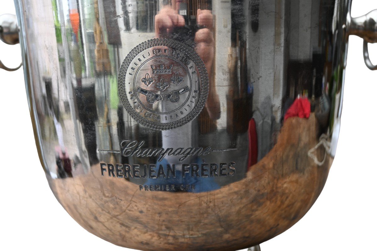 Very Large Champagne Bucket In Silver Metal, Frerejean Freres-photo-2