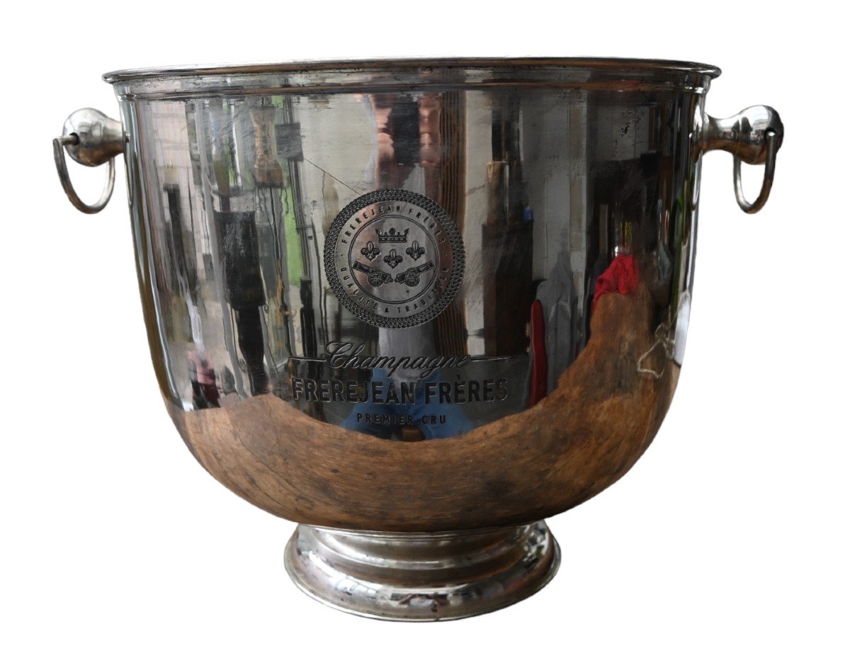 Very Large Champagne Bucket In Silver Metal, Frerejean Freres-photo-4