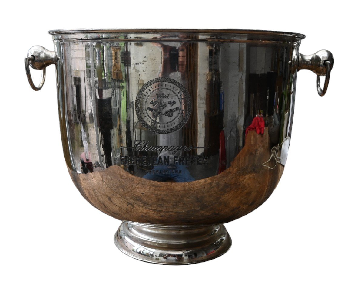 Very Large Champagne Bucket In Silver Metal, Frerejean Freres