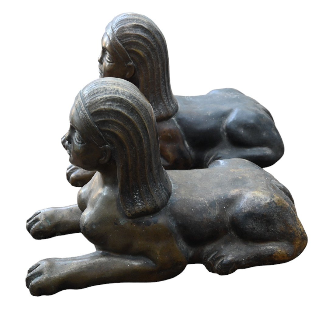 Pair Of Large Bronze Sphinx Statues-photo-2