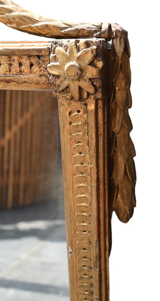  French Carved And Gilded Wood Mirror 18th, L XVI-photo-3